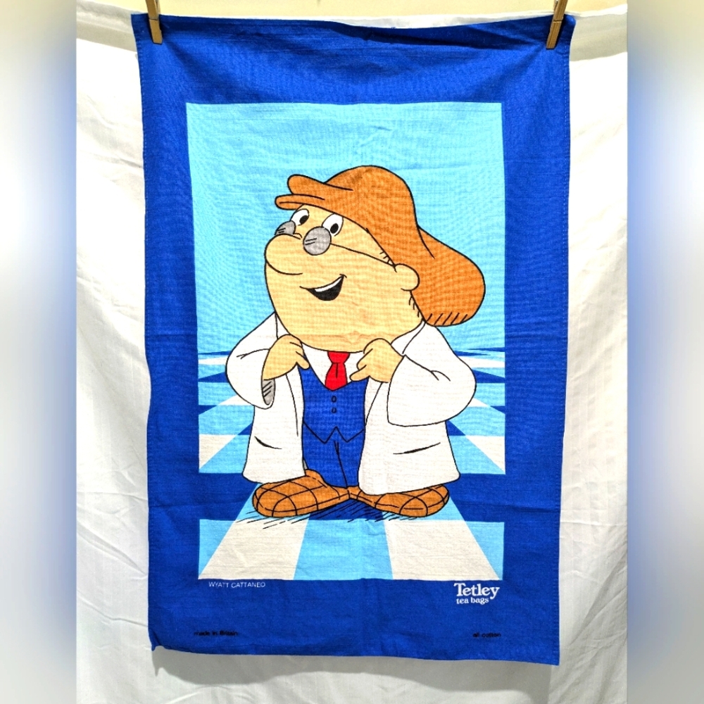 Vintage Tetley Tea Bags Kitchen Towel Gaffer Tea Folk 100% Cotton Collectable